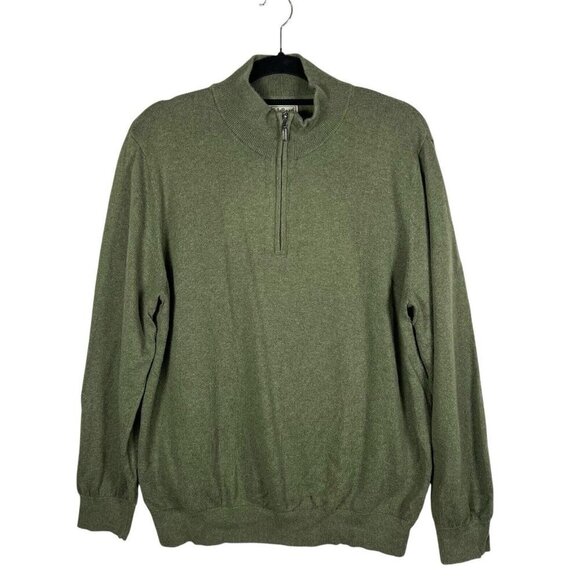LL Bean Sweater Mens Size XL Green Long Sleeve 3/4 Zip‎ Pullover Cashmere Blend - Picture 1 of 11